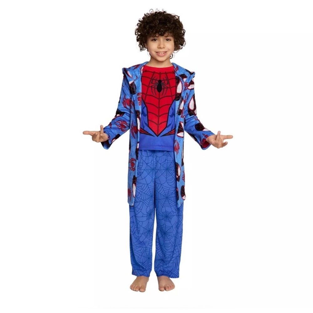 2/$19 💥🆕 Marvel Spider-Man Blue/Red Pajama Fleece Bathrobe Set | Size 6 | 4809